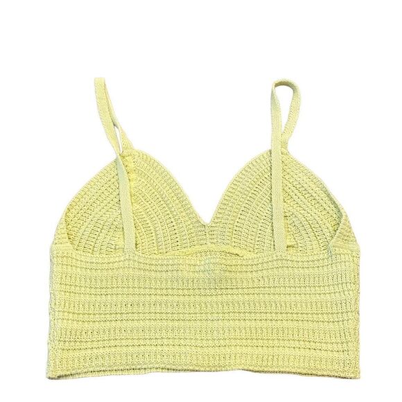 Green Crochet Knitted Boho Festival Retro Exposed Back Cropped Tank Top - Picture 3 of 5